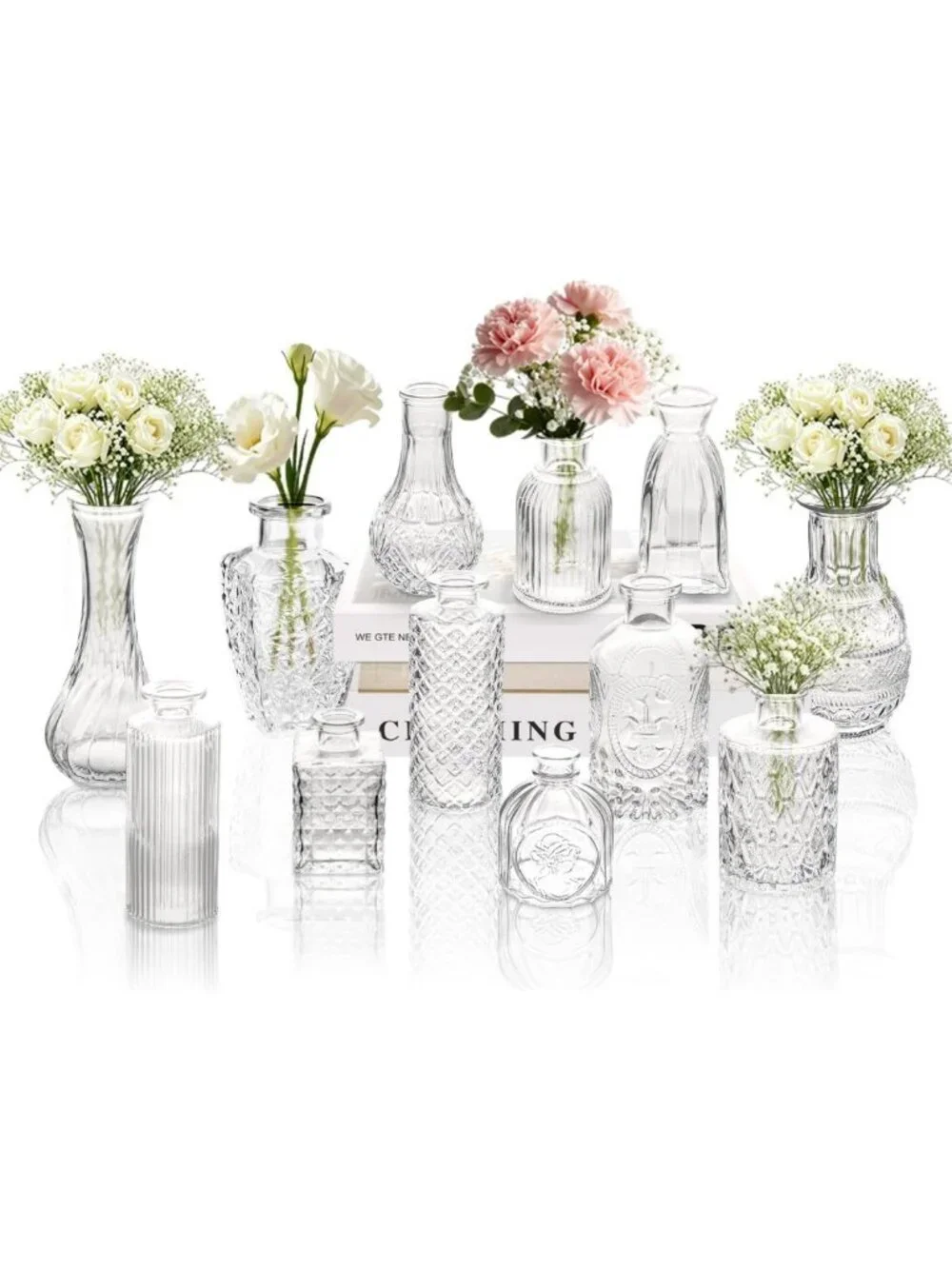 Set of 12 Clear Glass Bud Vases - Small Flower Centerpieces for Weddings